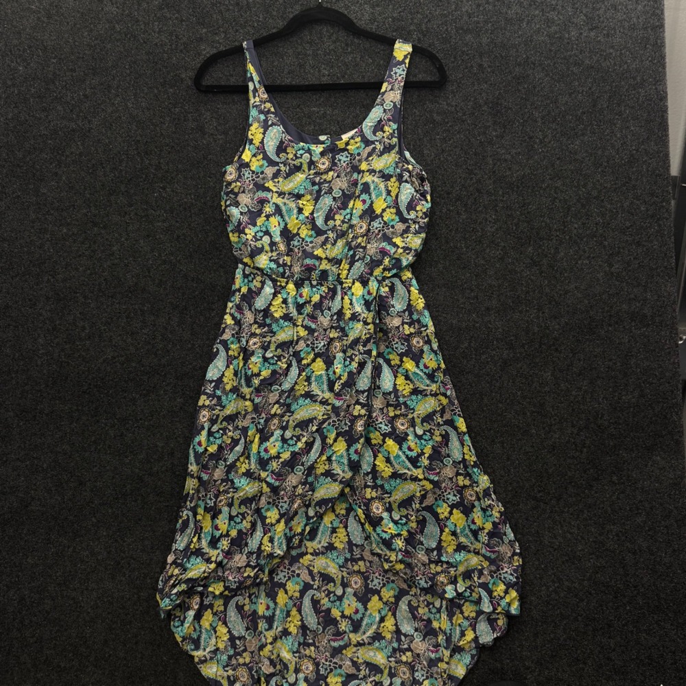 Mudd Vintage High Low Paisley Floral Sleeveless Dress Blue Yellow Medium